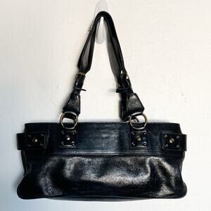 Vintage Cynthia Rowley Purse Bag 90's Y2K Black Buckle Studs Genuine Leather